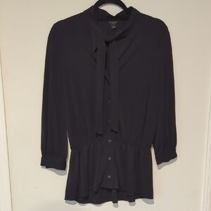 Ann Taylor Black Tie-Neck Blouse